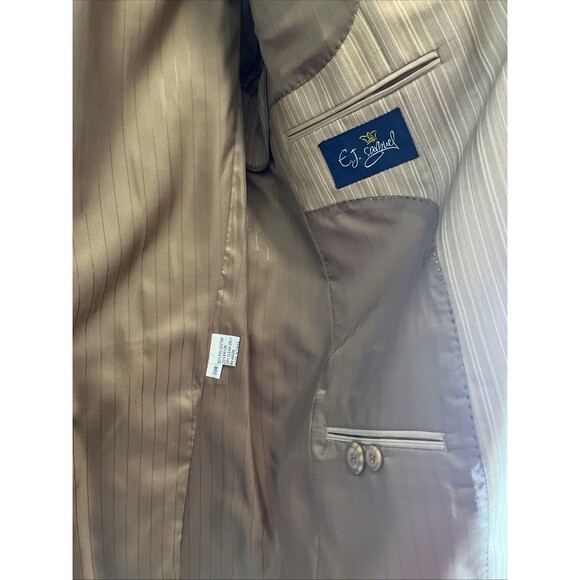 2pc EJ Samuel Tan Cream Stripe Sport Coat 4 Btn Jacket Blazer and Vest 38R New - Picture 5 of 8